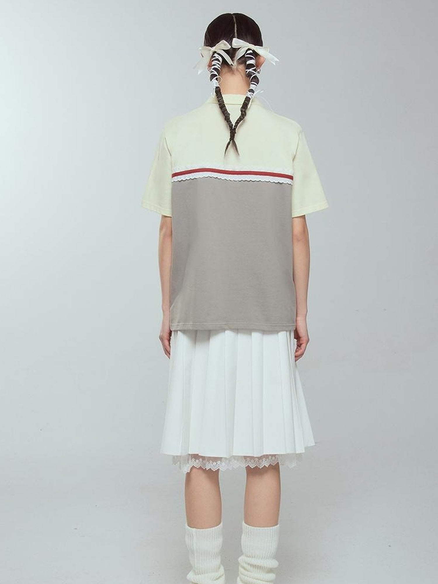 DIDDI MODA Colorblock Ribbed Polo Tee With Letter Print
