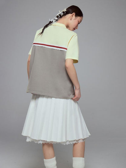 DIDDI MODA Colorblock Ribbed Polo Tee With Letter Print