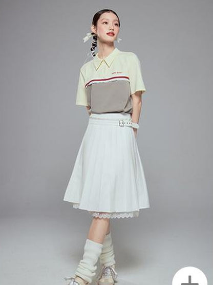 DIDDI MODA Colorblock Ribbed Polo Tee With Letter Print