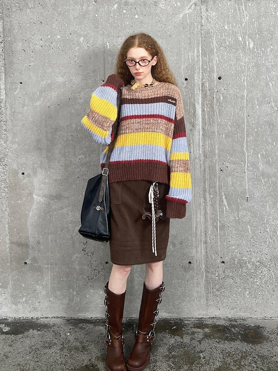 DIDDI MODA Colorblock Stripe Oversized Sweater