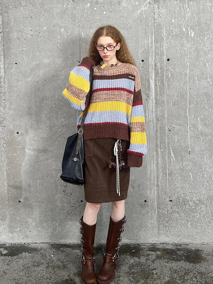 DIDDI MODA Colorblock Stripe Oversized Sweater