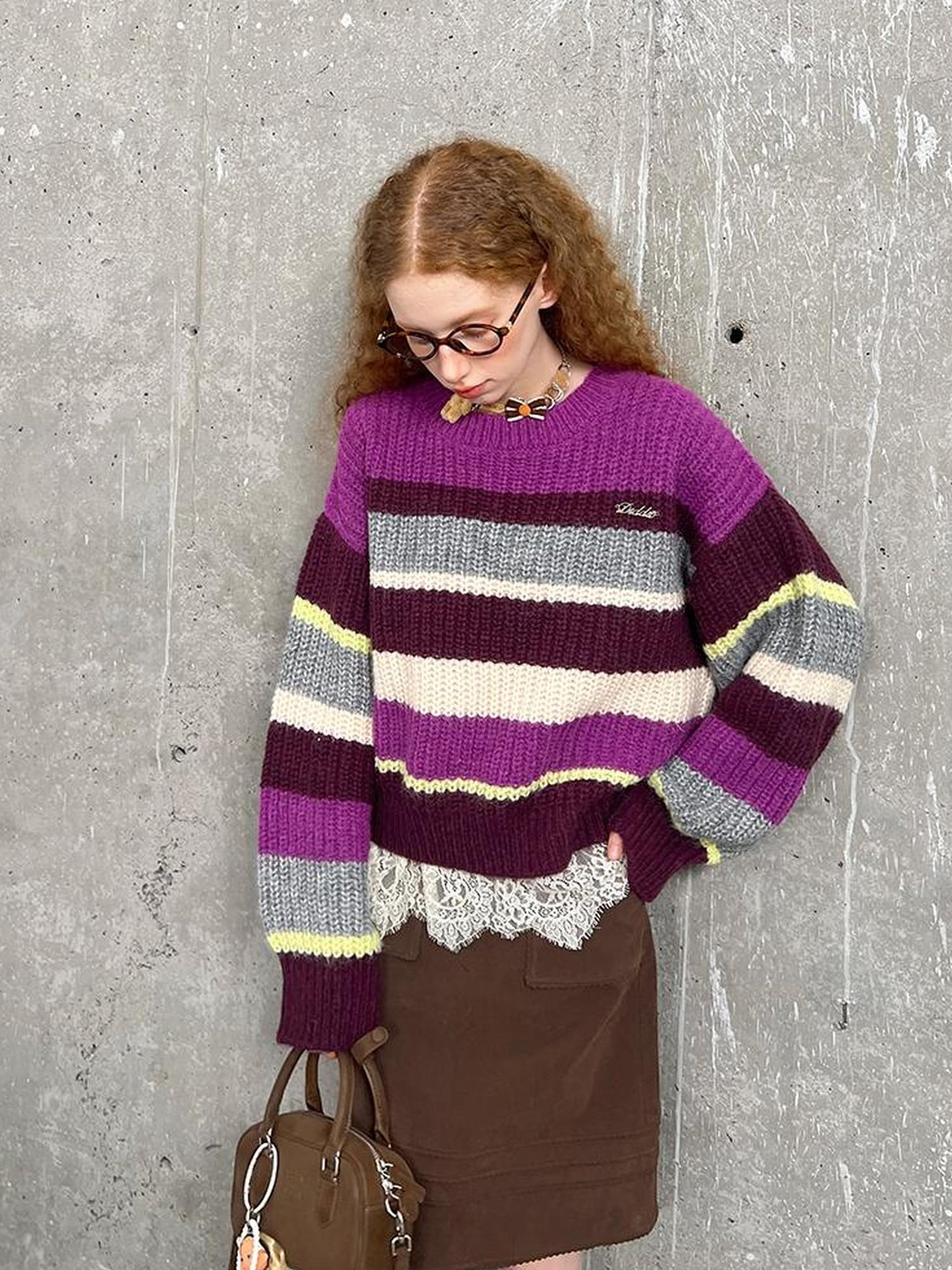 DIDDI MODA Colorblock Stripe Oversized Sweater