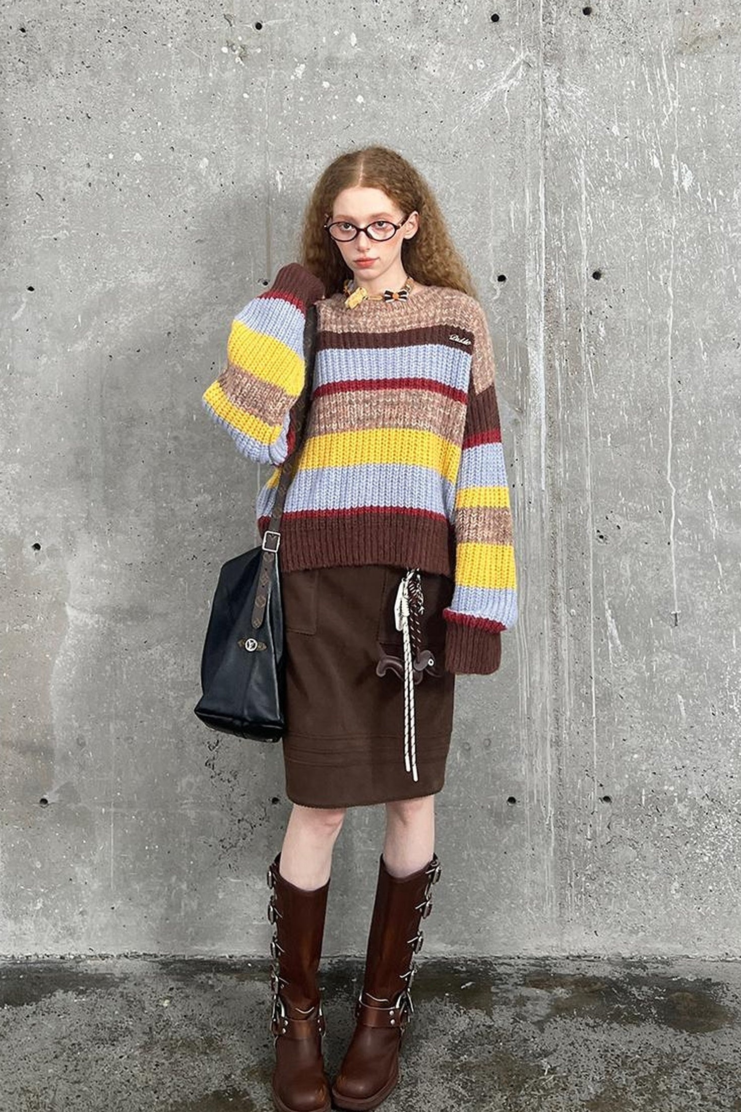 DIDDI MODA Colorblock Stripe Oversized Sweater
