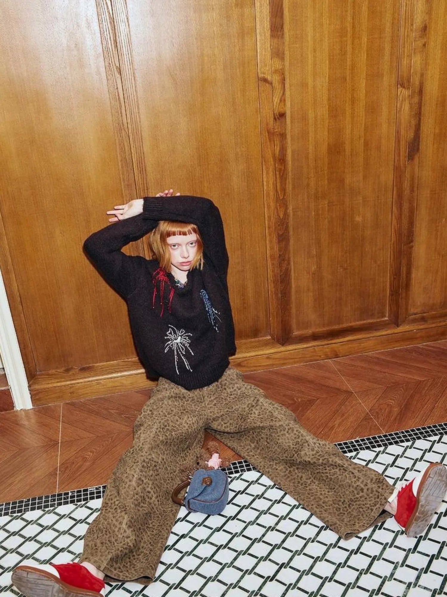 Colorful Beaded Firework Embroidered Oversized Knit Sweater