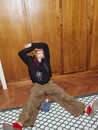 Colorful Beaded Firework Embroidered Oversized Knit Sweater