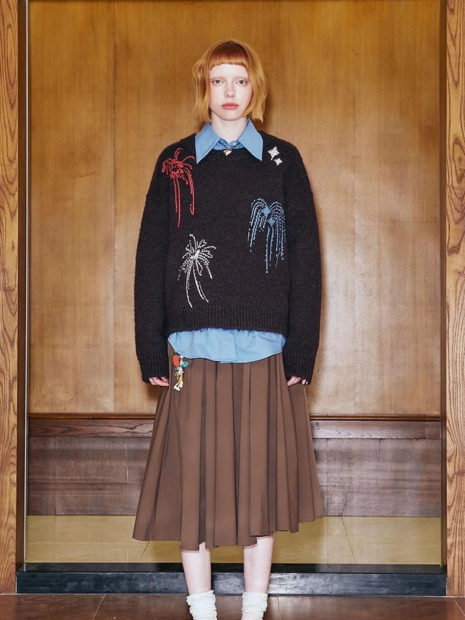 Colorful Beaded Firework Embroidered Oversized Knit Sweater
