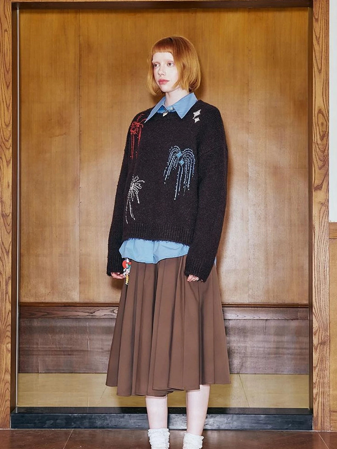 Colorful Beaded Firework Embroidered Oversized Knit Sweater