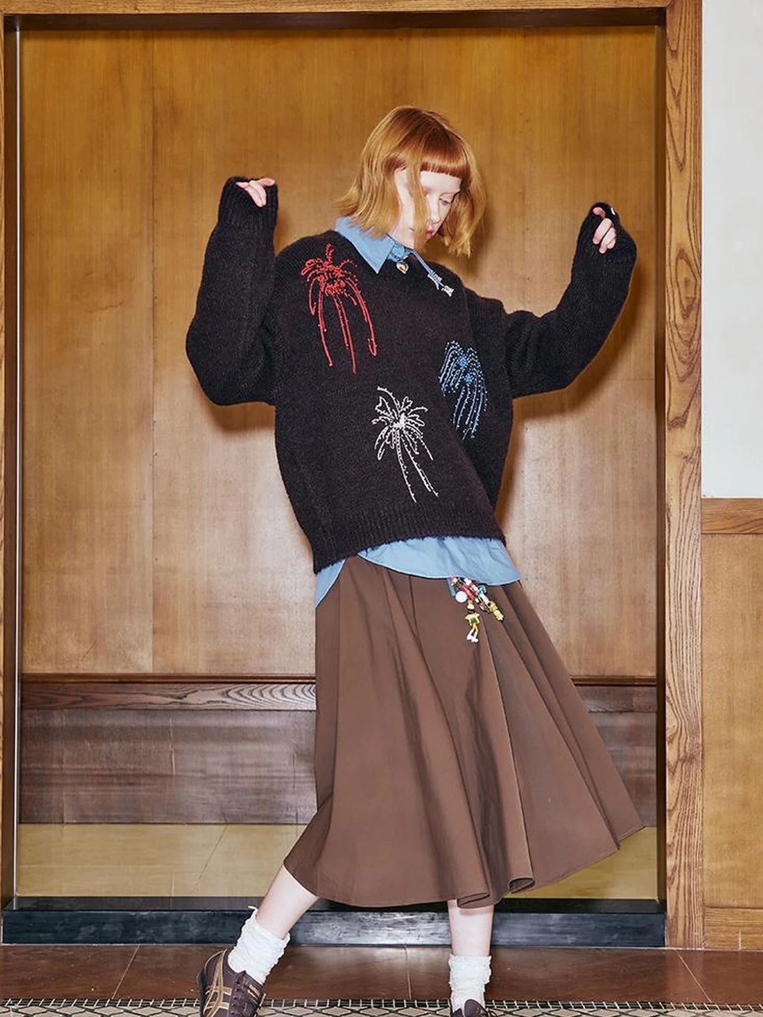Colorful Beaded Firework Embroidered Oversized Knit Sweater