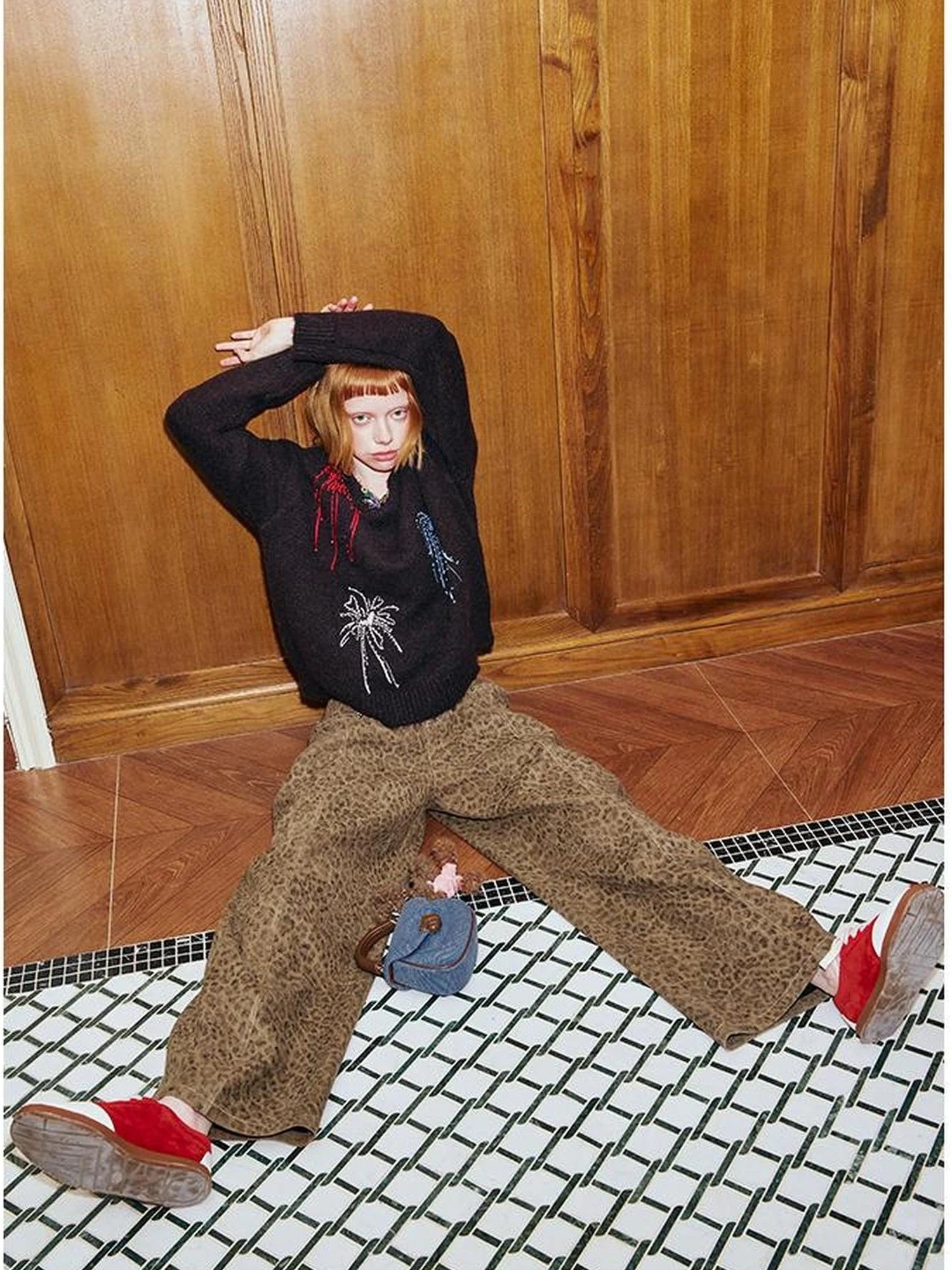 Colorful Beaded Firework Embroidered Oversized Knit Sweater