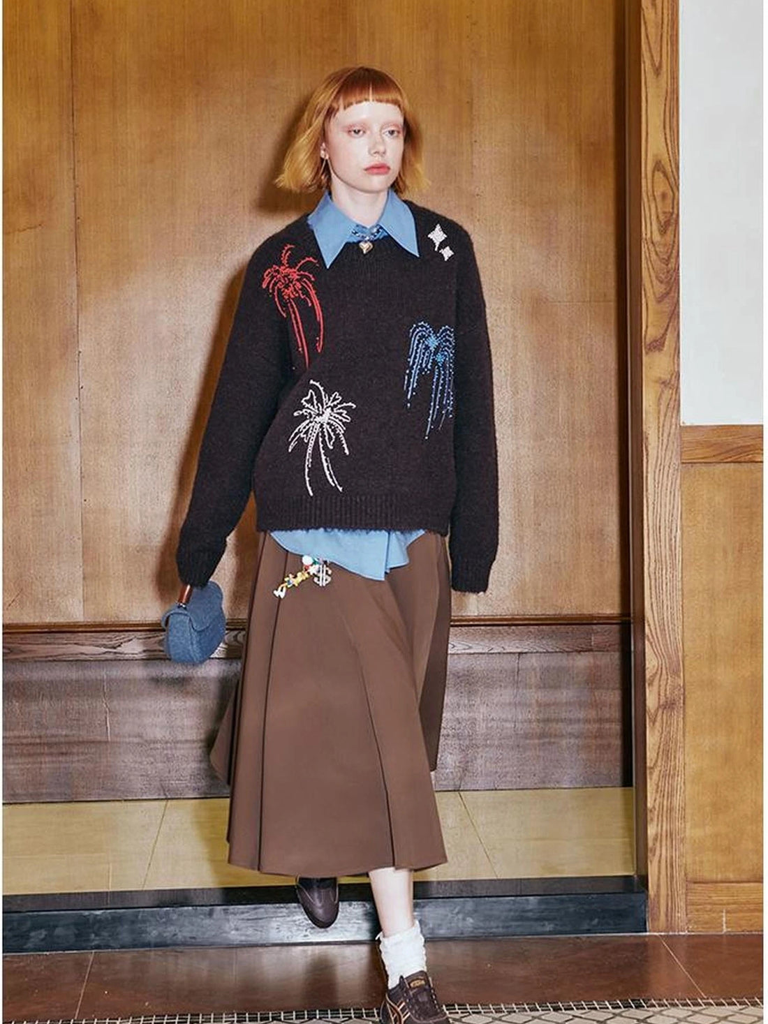 Colorful Beaded Firework Embroidered Oversized Knit Sweater