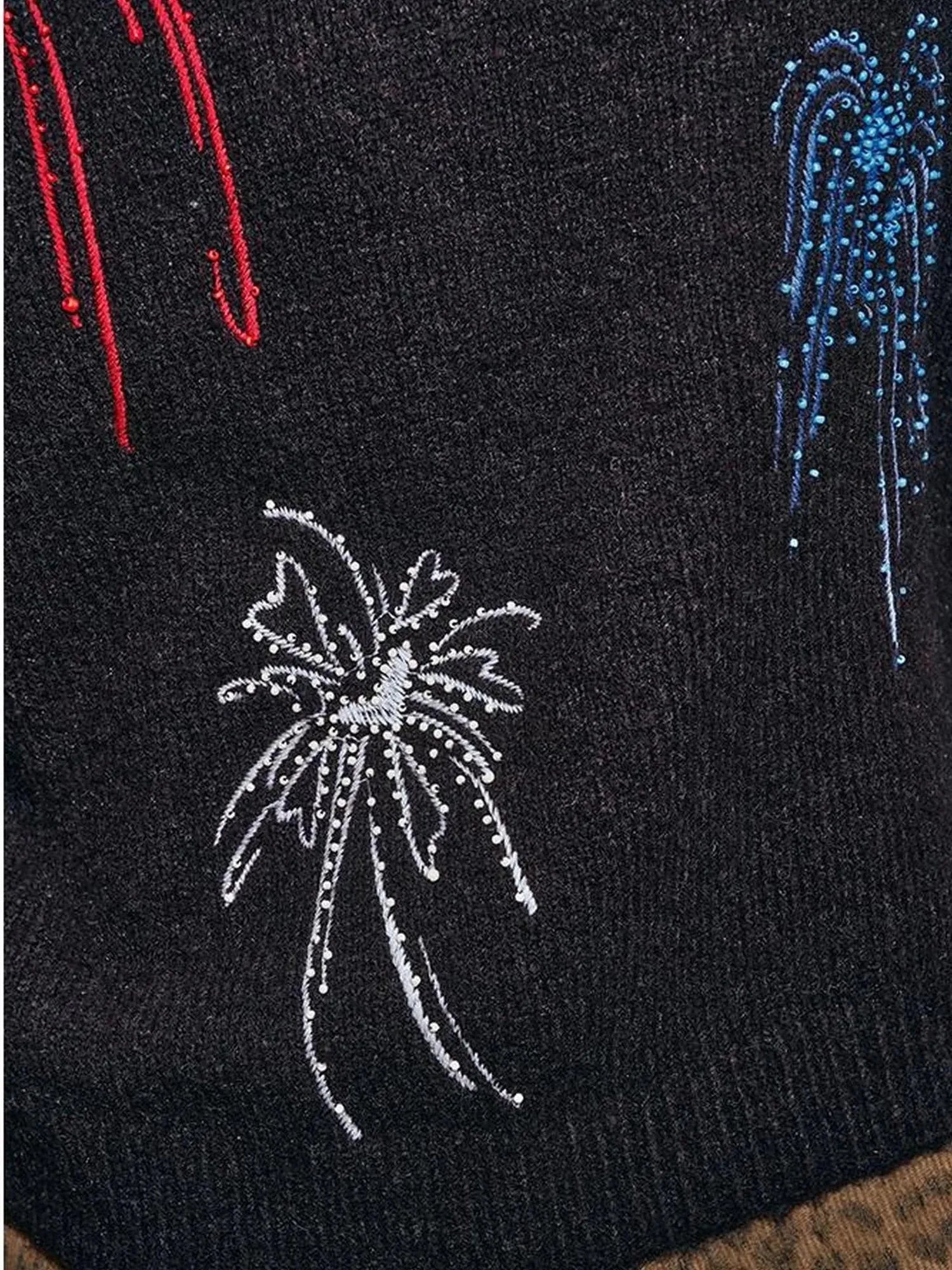 Colorful Beaded Firework Embroidered Oversized Knit Sweater