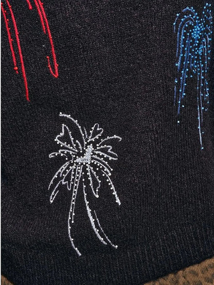 Colorful Beaded Firework Embroidered Oversized Knit Sweater