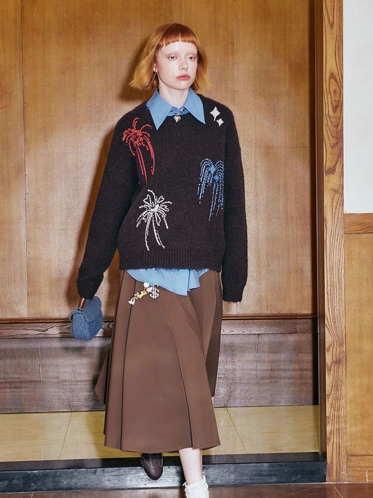 Colorful Beaded Firework Embroidered Oversized Knit Sweater