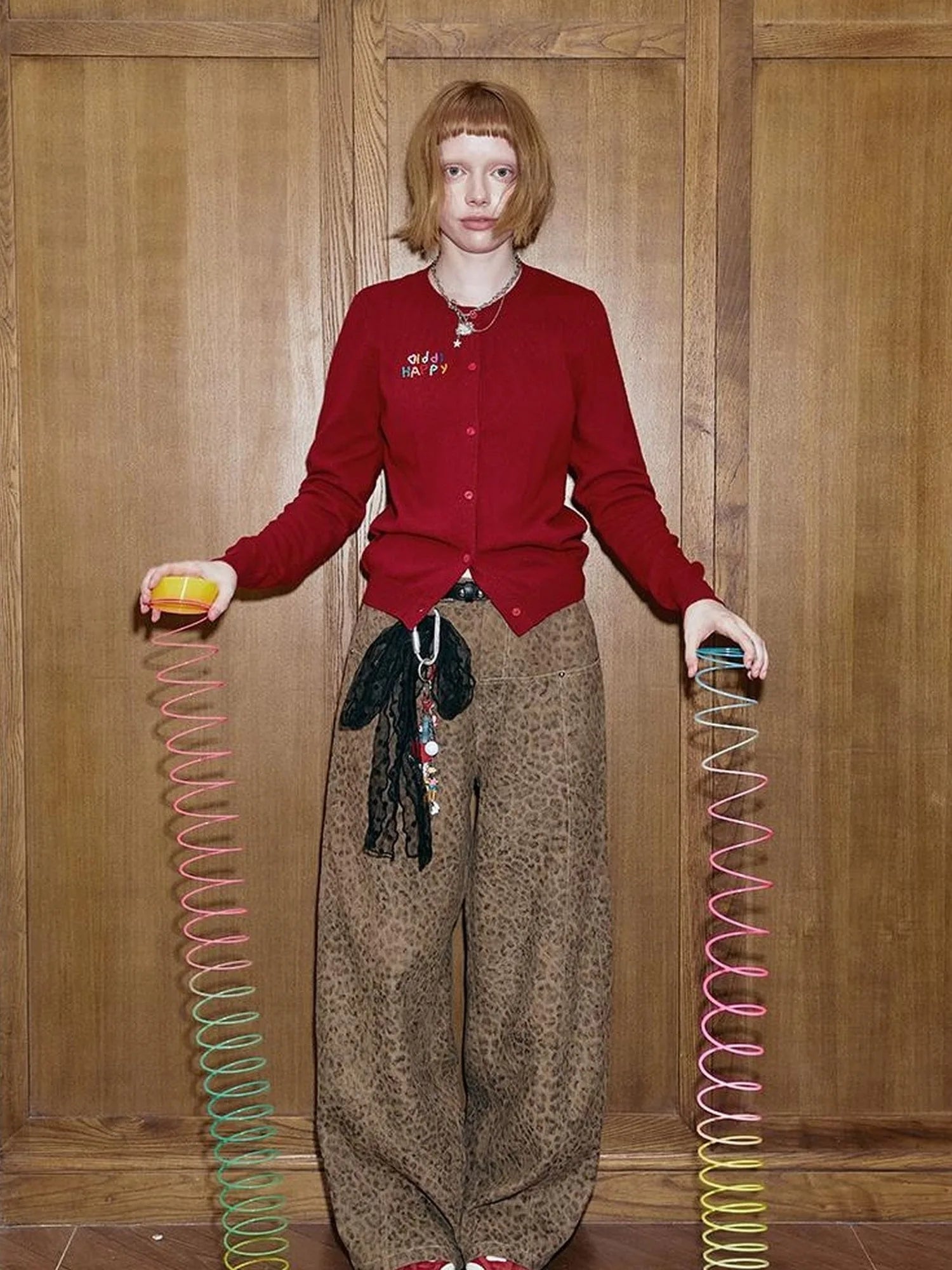 Colorful Beaded Letter Knit Cardigan