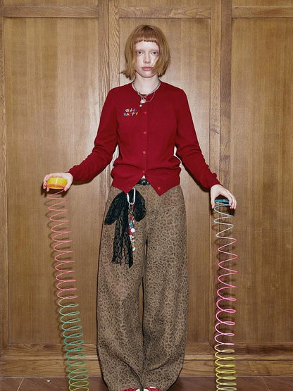 Colorful Beaded Letter Knit Cardigan