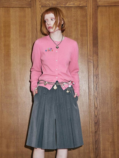 Colorful Beaded Letter Knit Cardigan