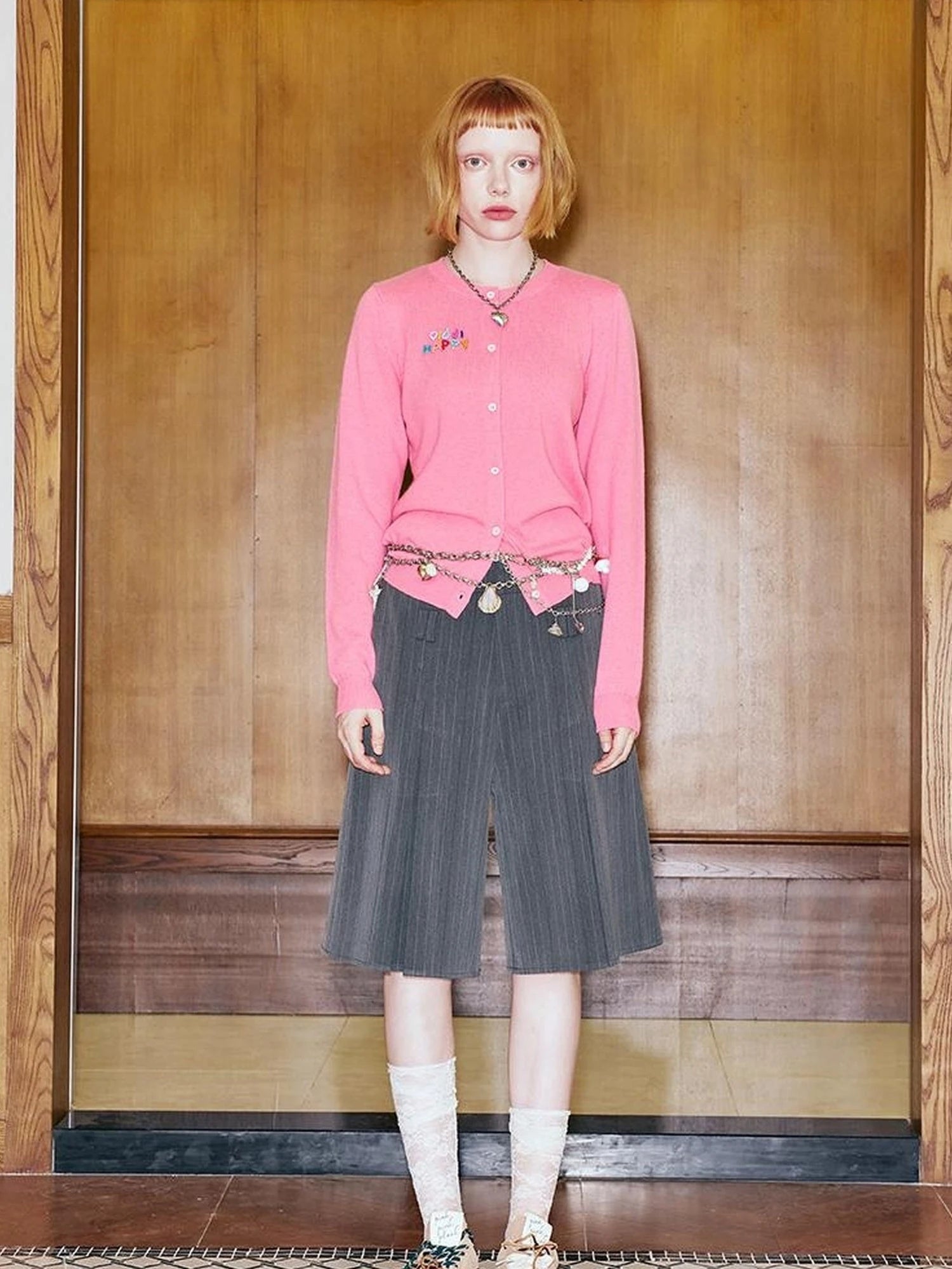 Colorful Beaded Letter Knit Cardigan