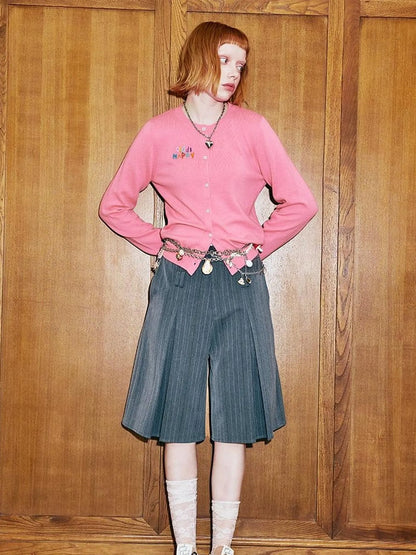 Colorful Beaded Letter Knit Cardigan