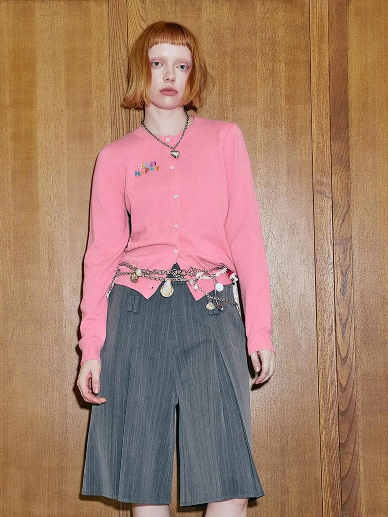 Colorful Beaded Letter Knit Cardigan