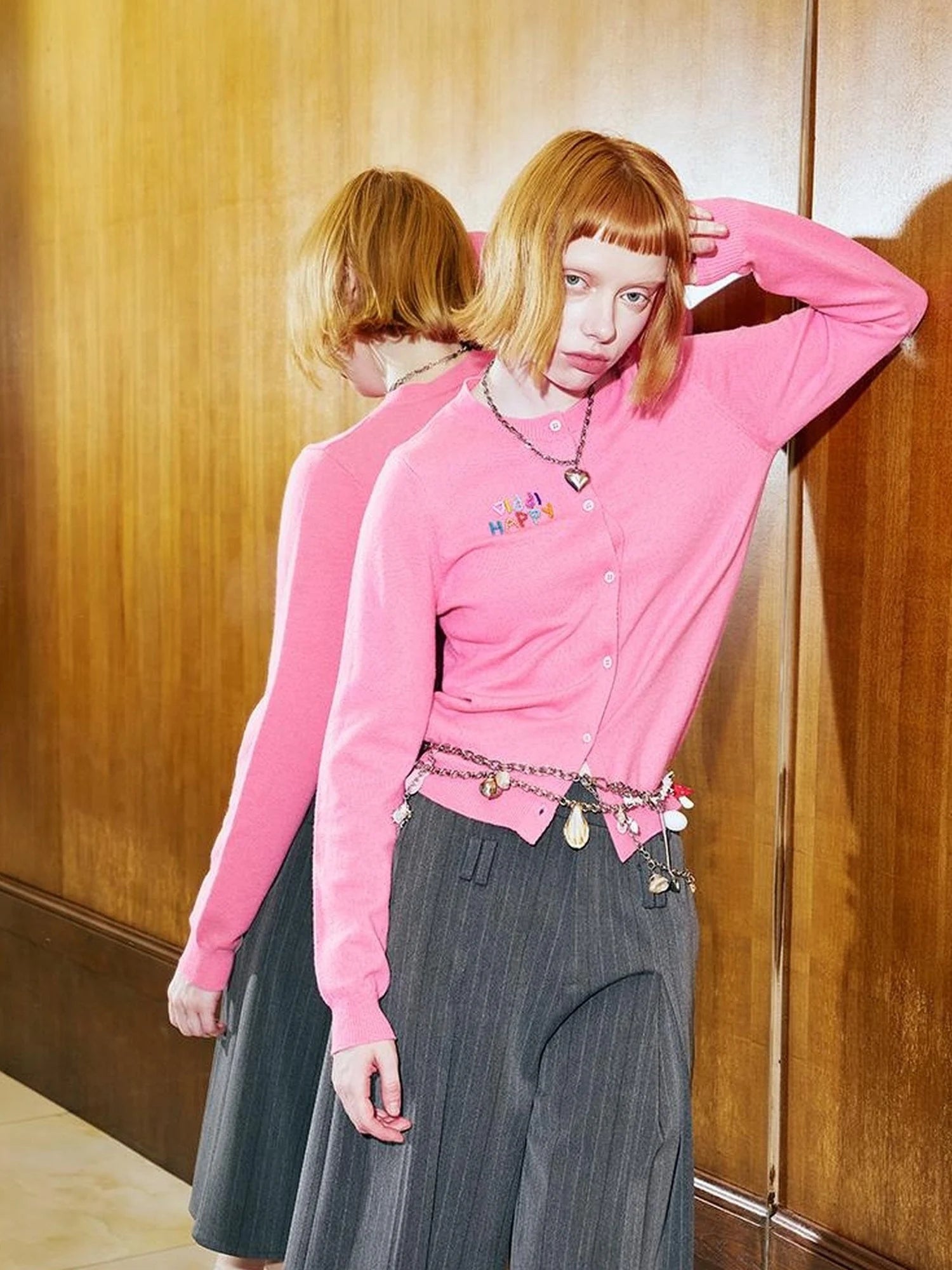 Colorful Beaded Letter Knit Cardigan