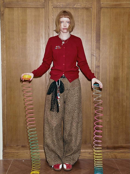 Colorful Beaded Letter Knit Cardigan