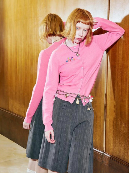 Colorful Beaded Letter Knit Cardigan