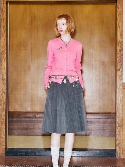 Colorful Beaded Letter Knit Cardigan