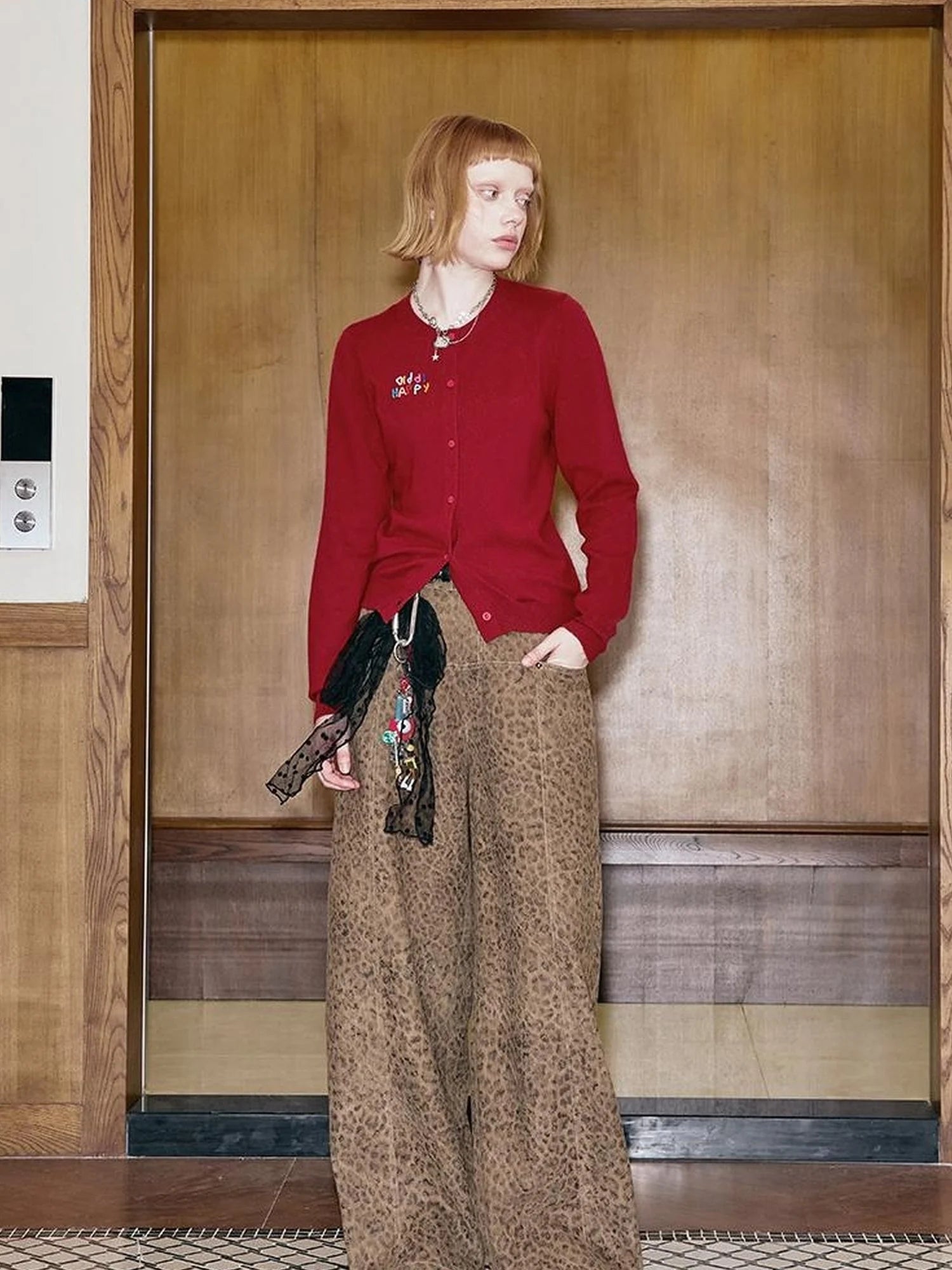 Colorful Beaded Letter Knit Cardigan