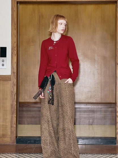 Colorful Beaded Letter Knit Cardigan