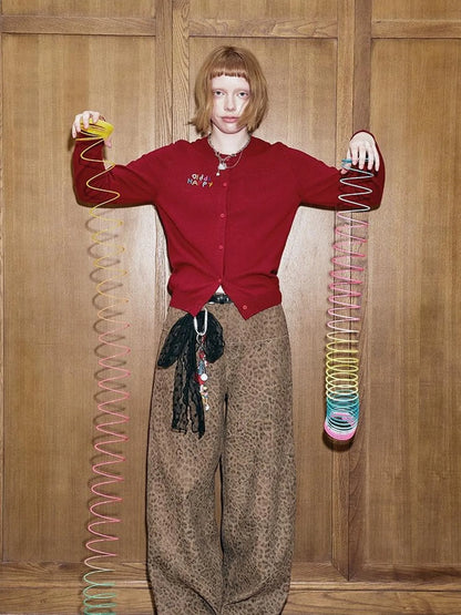 Colorful Beaded Letter Knit Cardigan