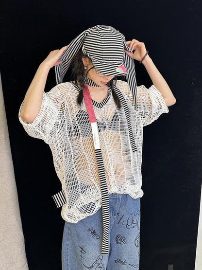 Colorful Striped Knit Y2K Scarf for All Seasons Scarf