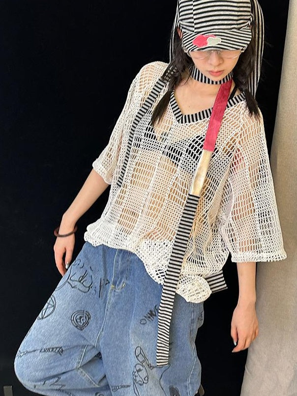 Colorful Striped Knit Y2K Scarf for All Seasons Scarf