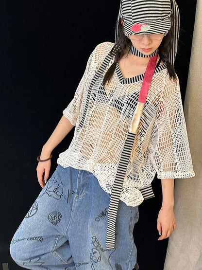 Colorful Striped Knit Y2K Scarf for All Seasons Scarf