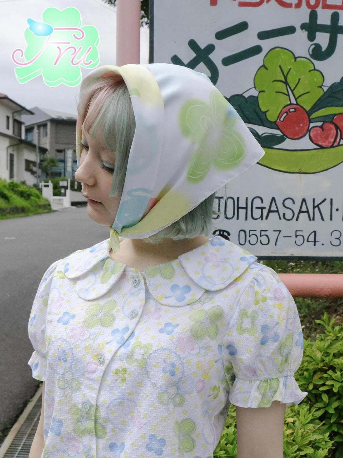 Colorful Summer Clover Print Square Scarf Accessory