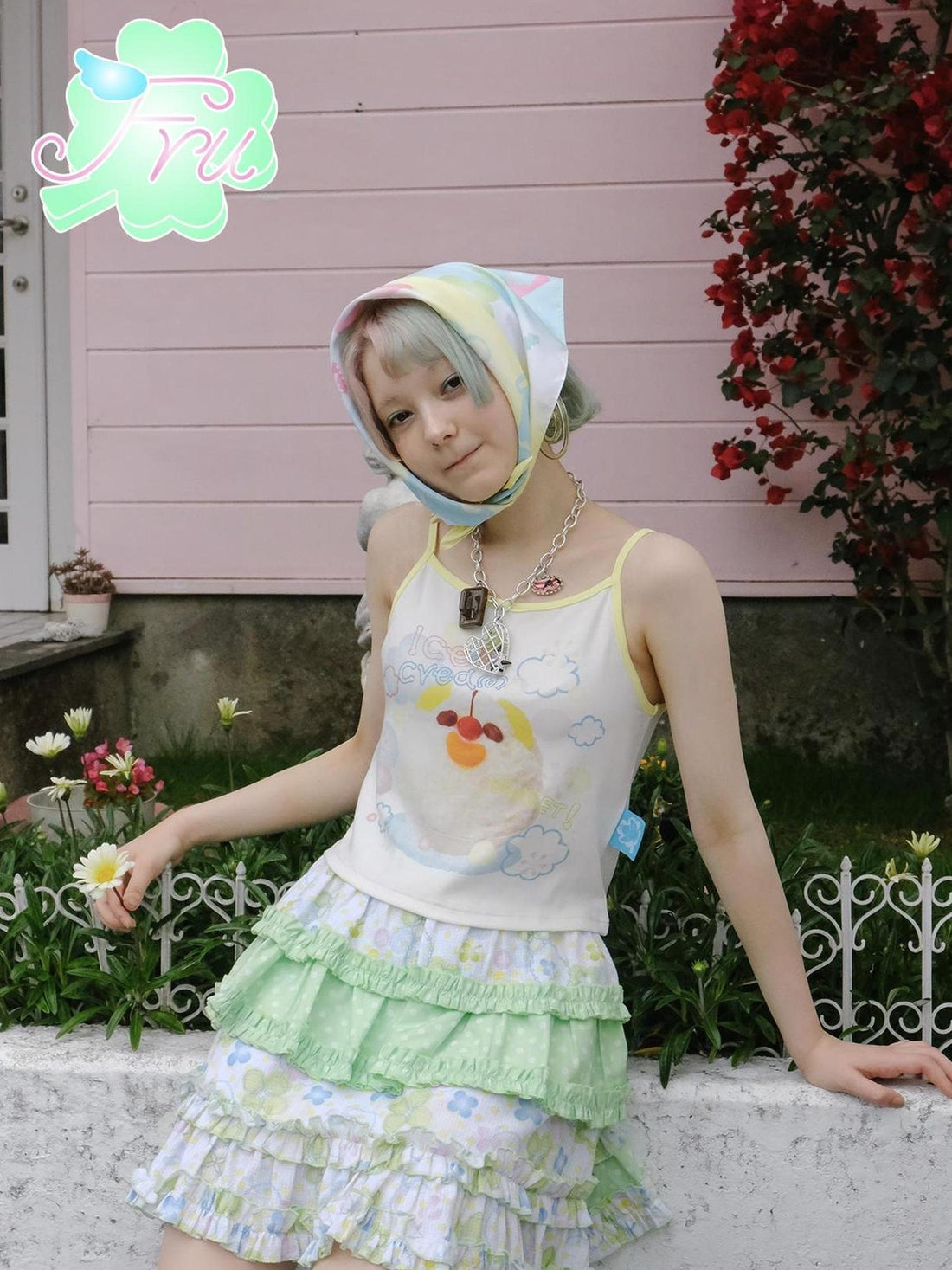 Colorful Summer Clover Print Square Scarf Accessory