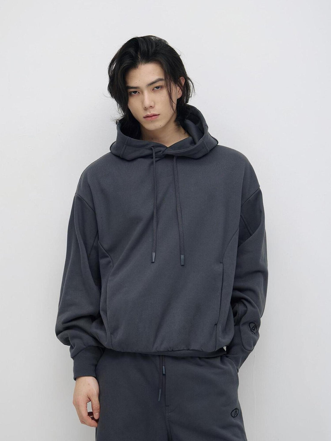 Peoplesense Contour Wide Cotton Hoodie Jogger Set Grey Embroidery
