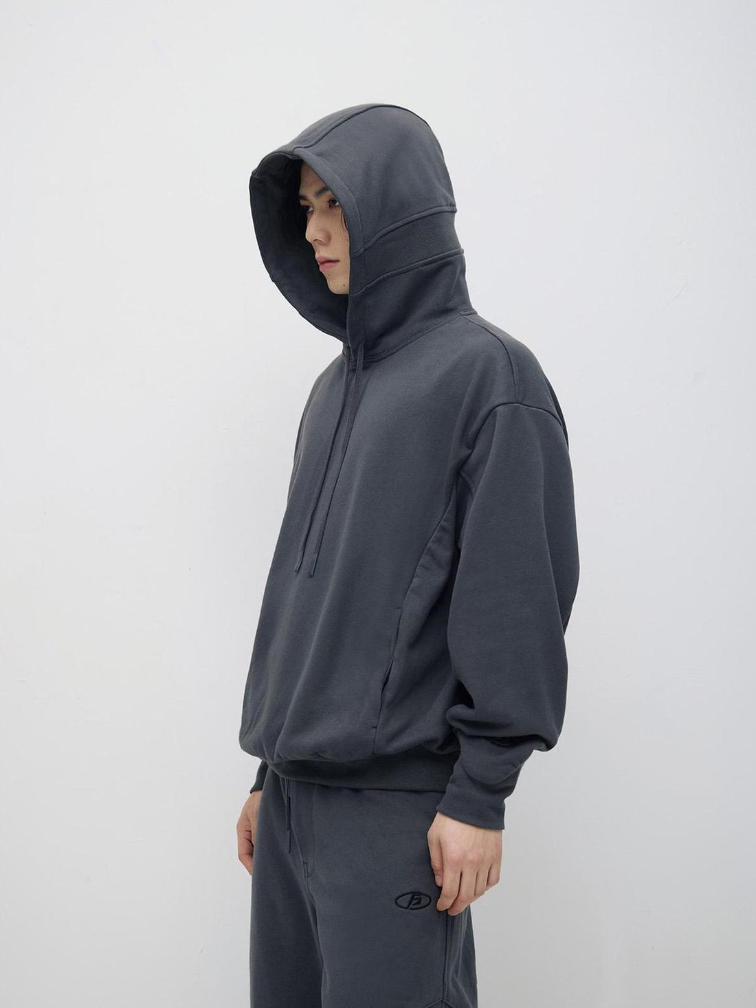 Peoplesense Contour Wide Cotton Hoodie Jogger Set Grey Embroidery