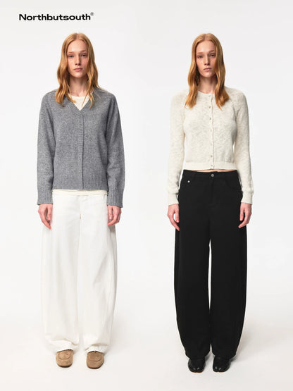 Cotton Curved Hem Relaxed Fit Casual Trousers