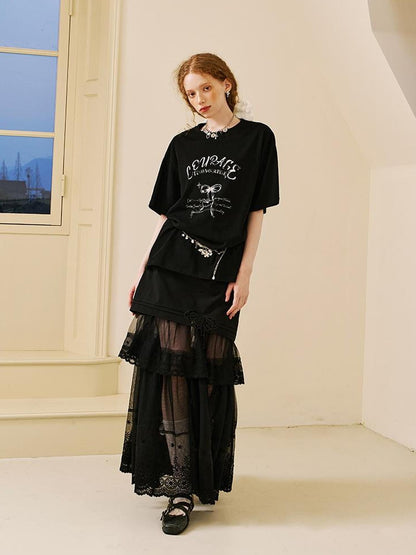 DIDDI MODA Courage Bow Print Tee Vintage Lettering Feminine Chic