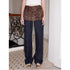 2th Desire Flared Patchwork Leopard Check Lace Trim Denim With Detachable Skirt