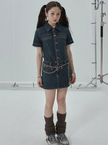 Denim Shirtdress With Short Sleeves
