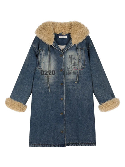 Vintage Denim Coat With Sherpa Lining