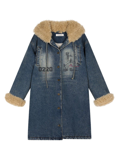Achihara Vintage Denim Coat With Sherpa Lining