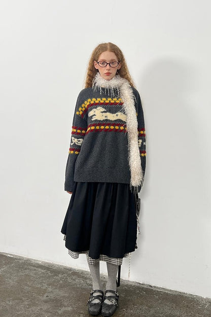 DIDDI MODA Cozy Fair Isle Dog Sweater Winter Knit With Snowflake Geometric Patterns