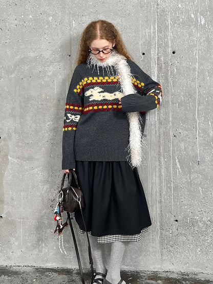 DIDDI MODA Cozy Fair Isle Dog Sweater Winter Knit With Snowflake Geometric Patterns