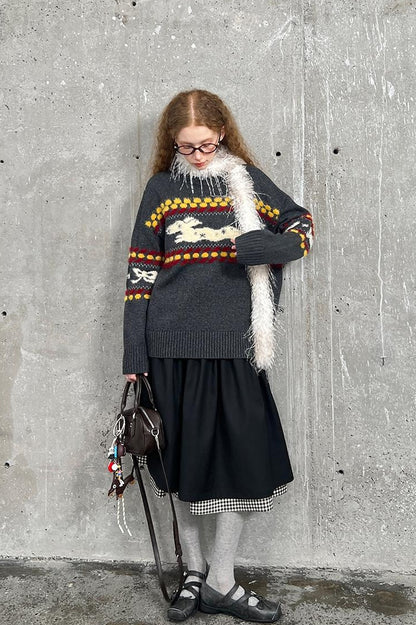 DIDDI MODA Cozy Fair Isle Dog Sweater Winter Knit With Snowflake Geometric Patterns