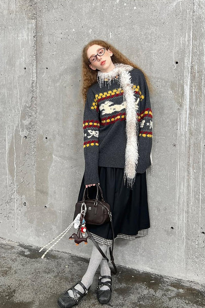 DIDDI MODA Cozy Fair Isle Dog Sweater Winter Knit With Snowflake Geometric Patterns