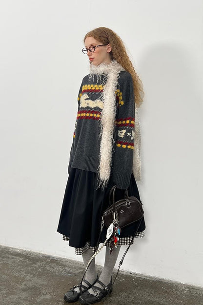 DIDDI MODA Cozy Fair Isle Dog Sweater Winter Knit With Snowflake Geometric Patterns