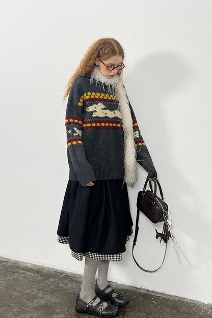DIDDI MODA Cozy Fair Isle Dog Sweater Winter Knit With Snowflake Geometric Patterns