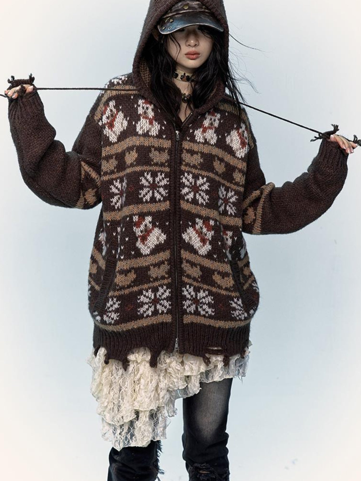 NO ROMANCE Cozy Fair Isle Mohair Wool Knit Cardigan Sweater